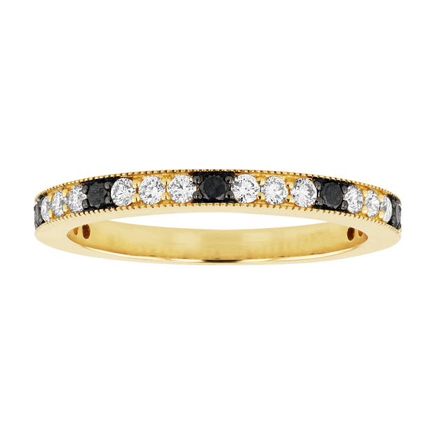 14k Yellow Gold Black and White Diamond Band