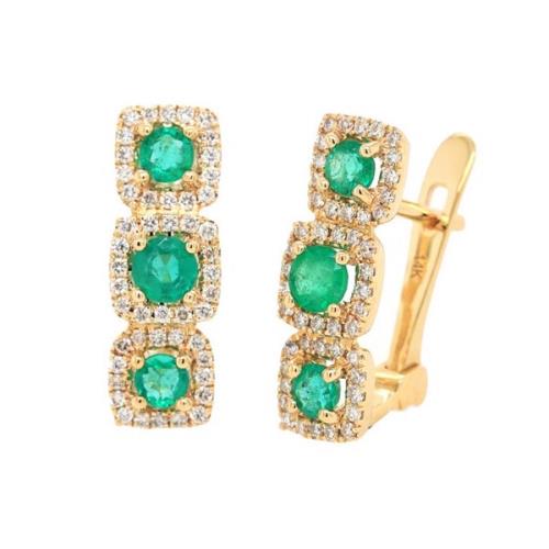 14k Yellow Gold Emerald and Diamond Earrings