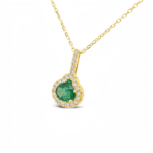 14k Yellow Gold Emerald and Diamond Pendant