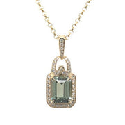 14k Yellow Gold Light Green Tourmaline and Diamond  Pendant