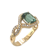 14k Yellow Gold Light Green Tourmaline and Diamond Ring