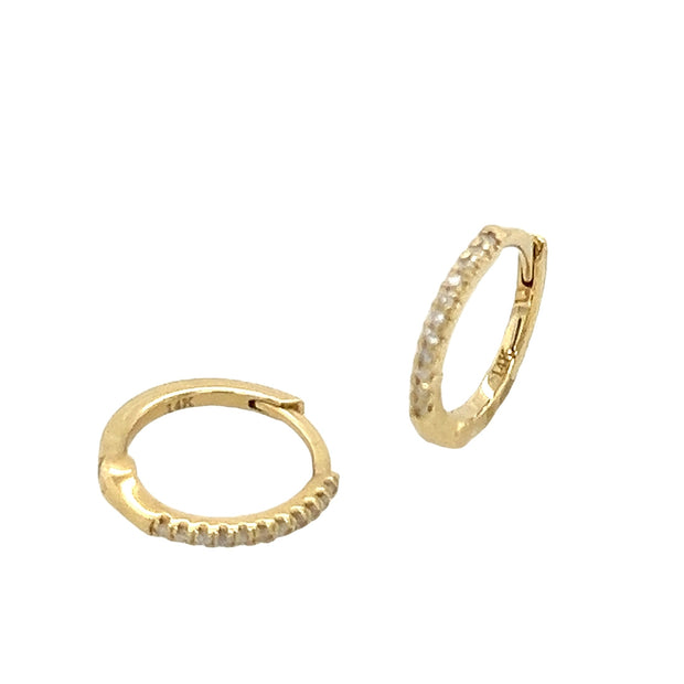 14k Yellow Gold Diamond Huggie Hoop Earrings