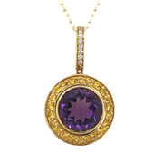 18K Yellow Gold Amethyst, Yellow Sapphire and Diamond Pendant