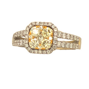 18K White Gold Yellow and White Diamond Cluster Ring