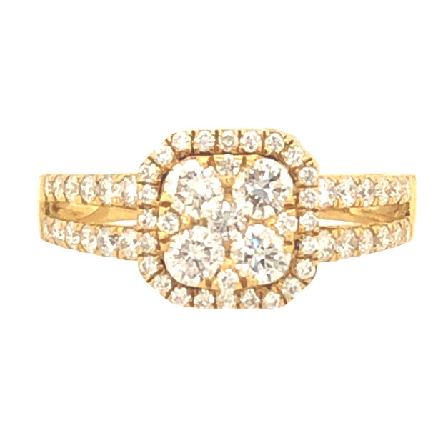 18K Yellow Gold Split-Band Diamond Cluster Ring