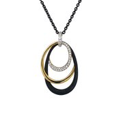 18K Yellow Gold, White Gold and Diamond Pendant on a Black Steel Chain