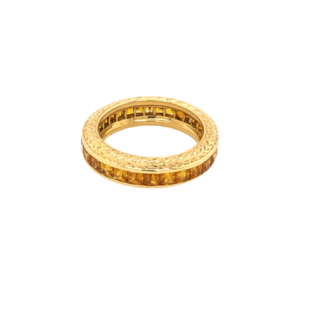 18K Yellow Gold and Yellow Sapphire Engraved Eternity Band Style Ring