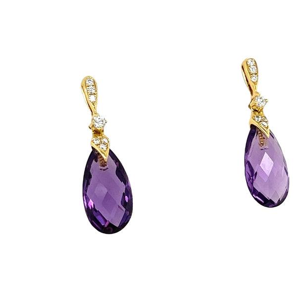 18k Amethyst Briolette and Diamond Earrings