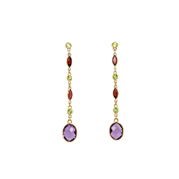 18k Amethyst, Garnet and Peridot Earrings