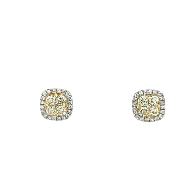 18k Cushion Shape Diamond Cluster Earrings