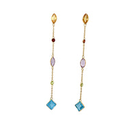 18k Handmade Italian 3" Multigem Dangle Earrings