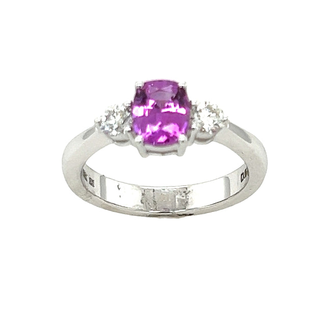 18k Pink Sapphire and Diamond Ring in White Gold