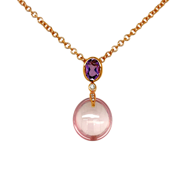 18k Rose Gold, Amethyst and Pink Moonstone Pendant