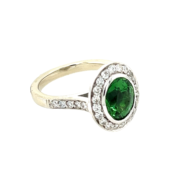 18k White Gold Tsavorite and Diamond Halo Ring