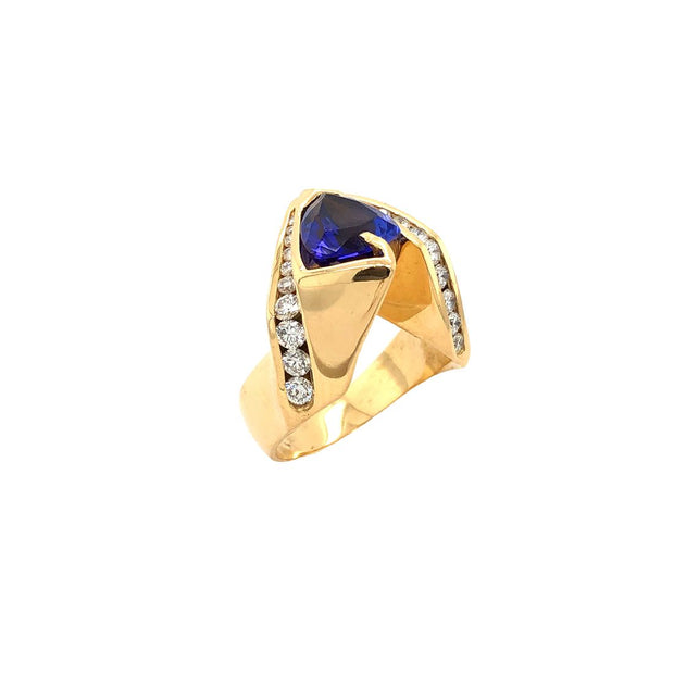 Gordon Aatlo Legacy Collection; 18k Trillion Cut Tanzanite  and Diamond Ring