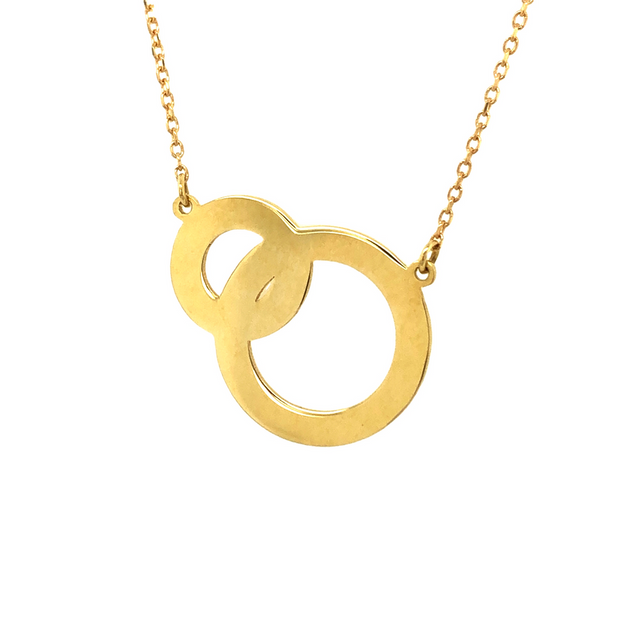 14K Yellow Gold Double Circle Engavible Necklace
