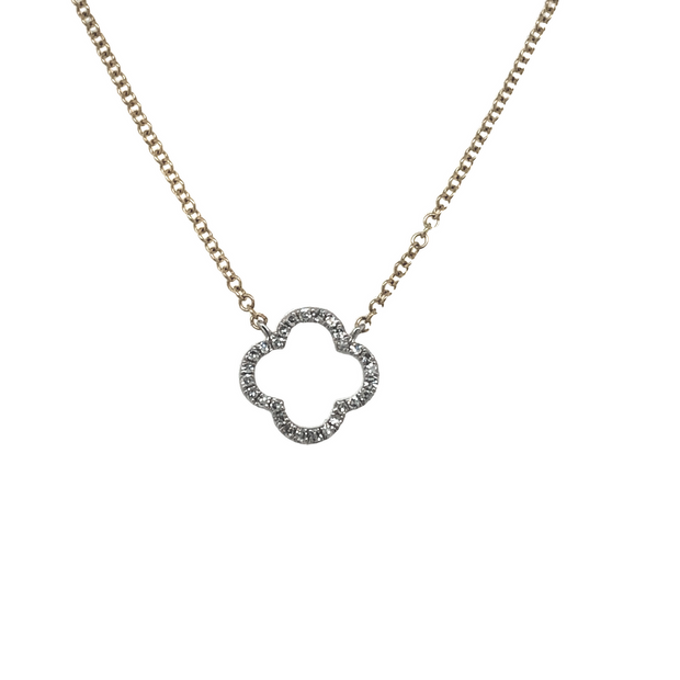 14K 2 Tone Gold Open Diamond Clover Adjustable Necklace
