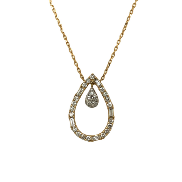 14K Yellow Gold Open Pear Shape Diamond Necklace