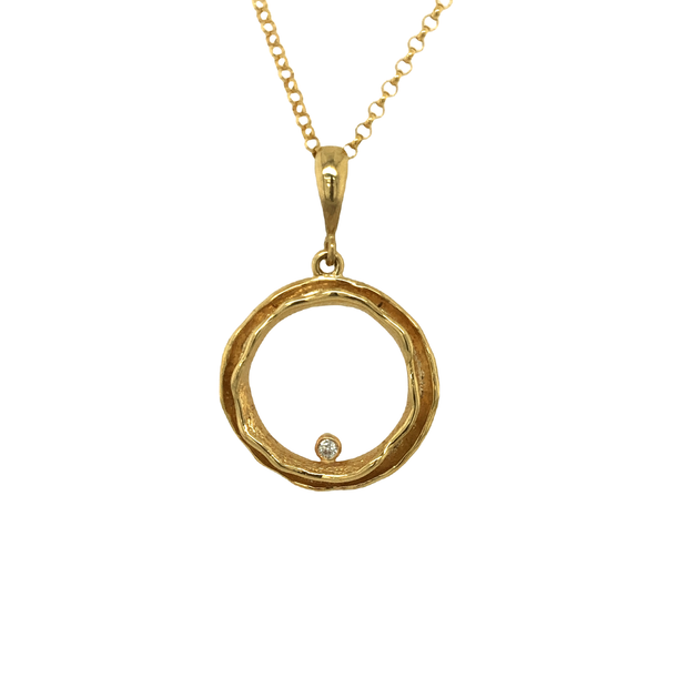14K Yellow Gold  Wave Pendant with Diamond Accent