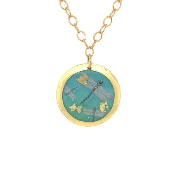 Evocateur Dragonfly Blue/Green Mini Disc Necklace