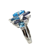 Custom Designed Blue Topaz, Iolite and Diamond Ring