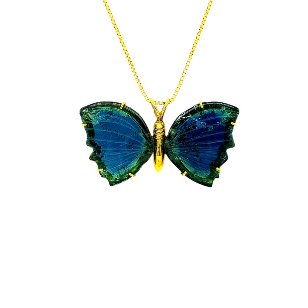 Tourmaline Butterfly 14K Yellow Gold Necklace