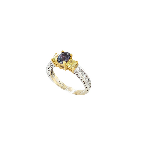 Natural Color Change Alexandrite Ring with Yellow and White Diamonds