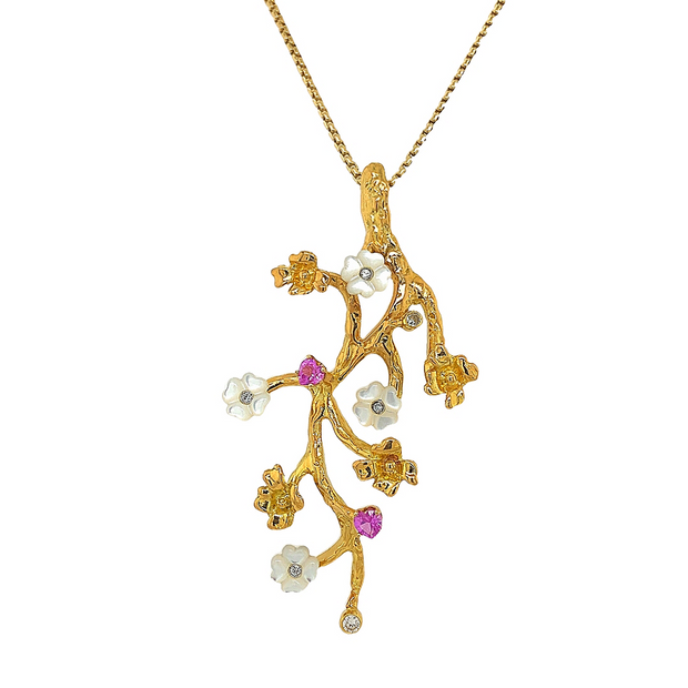 Handcrafted Flower Pendant with Pink Sapphires