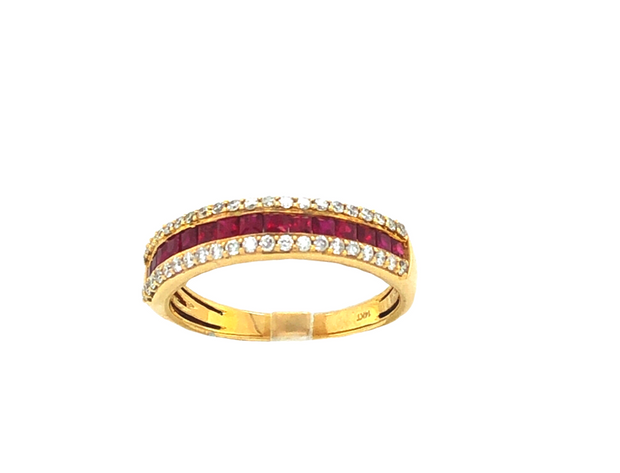 14K Yellow Gold Ruby and Diamond Band Style Ring