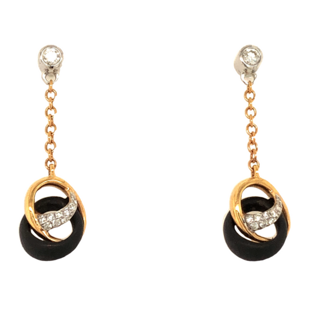 18K Yellow Gold, White Gold, and Black Steel Drop Earrings