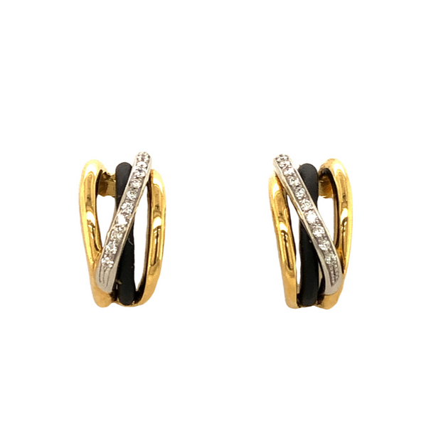 18K Yellow Gold, Diamond, and Black Steel Earrings