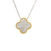 14k White and Yellow Gold Diamond Clover Necklace