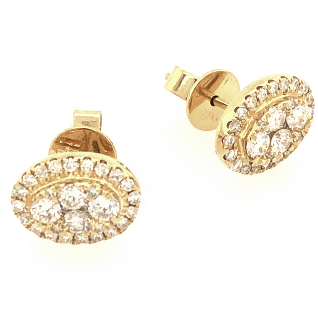 18k Yellow Gold Oval Diamond Halo Earrings