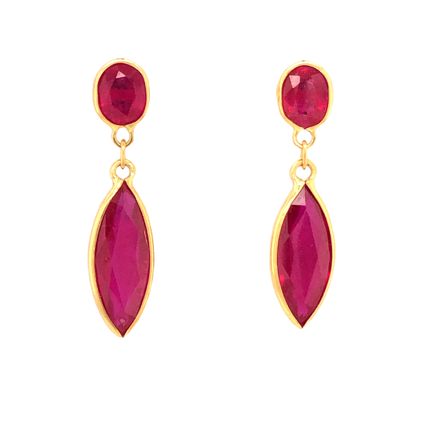 18k Yellow Gold Marquise Faceted Ruby Drop Earrings