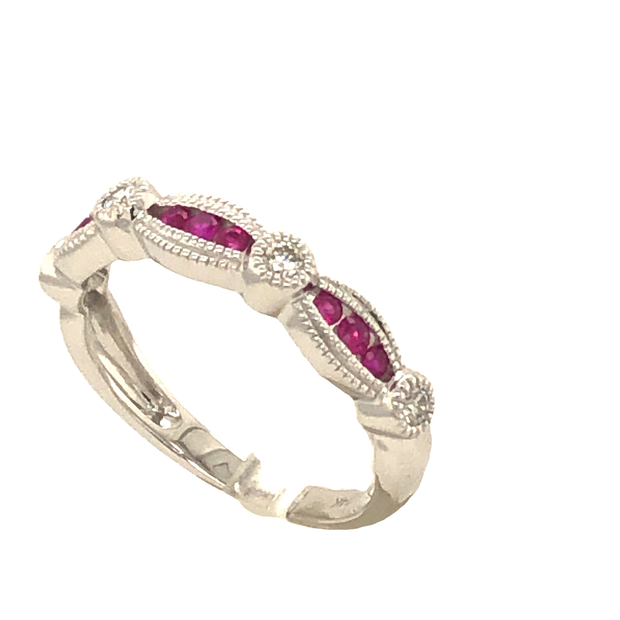 14K White Gold Ruby and Diamond Stacking Band Ring