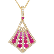 14K Yellow Gold Ruby and Diamond Fan Shape Necklace