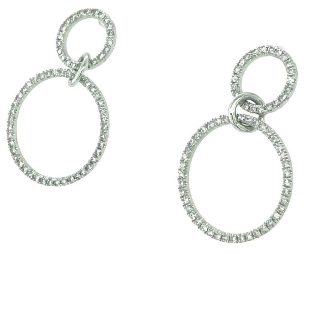 14k White Gold and Diamond Double Circle Earrings