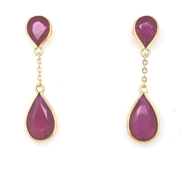 18k Yellow Gold Faceted Ruby Drop Earrings