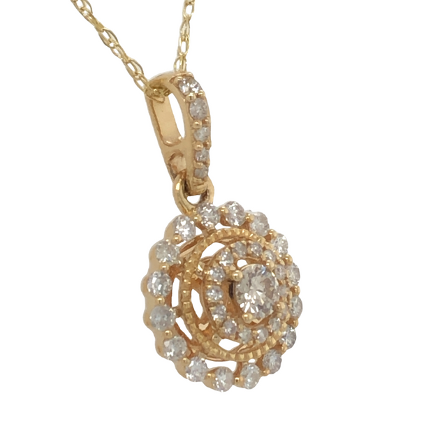 14K Yellow Gold and Diamond Tiered Concentric Circle Necklace
