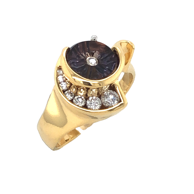 Gordon Aatlo Legacy Collection; 18K Yellow Gold Purple Sapphire and Diamond Torus Ring