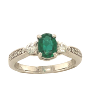 18K White Gold and Oval Emerald Ring with Diamond Accents