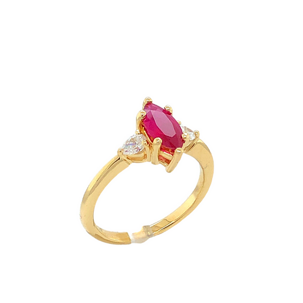 14K Yellow Natural Ruby Marquise and Lab Grown Diamond Ring
