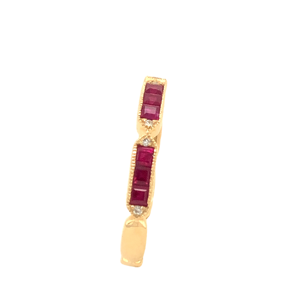 14K Yellow Gold Ruby Stacking Band Ring with Diamond Accents