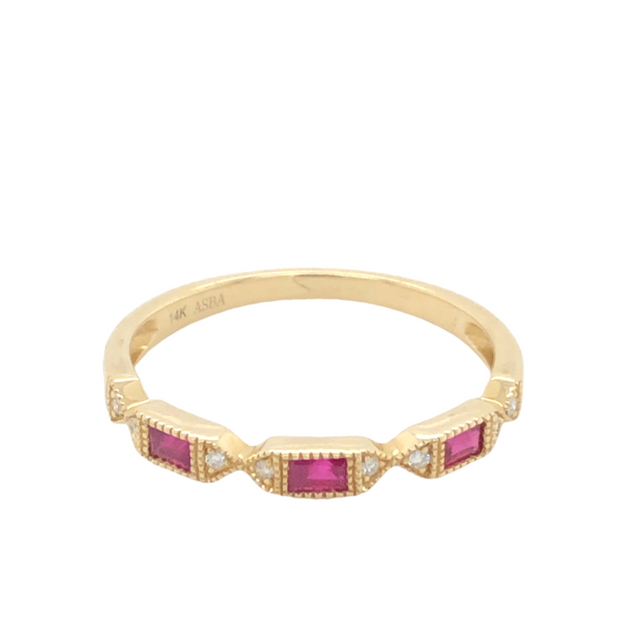 14K Yellow Gold Ruby and Diamond Stacking Band Ring