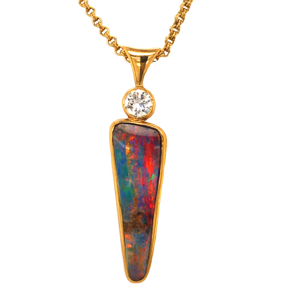 Black Boulder Opal and Diamond Pendant
