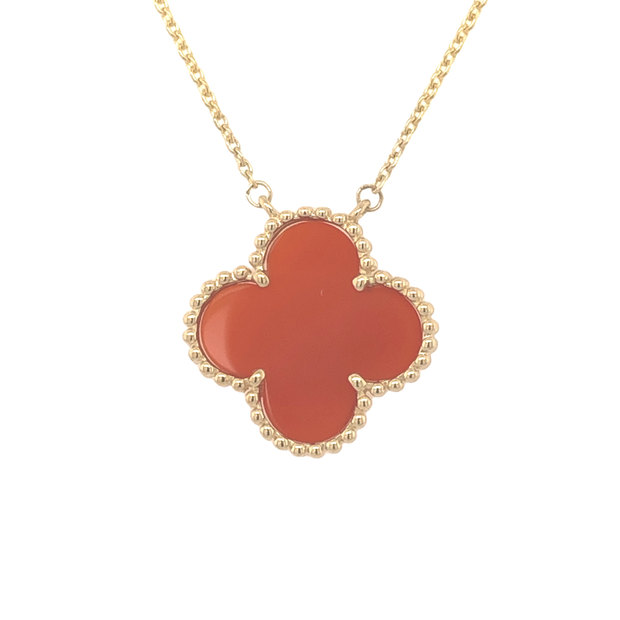 14K Yellow Gold Red Agate Clover Pendant
