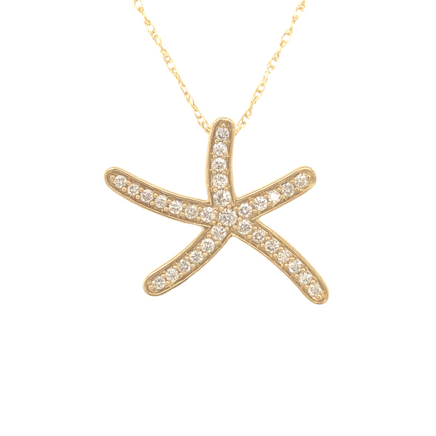 14K Yellow Gold and Diamond Starfish Necklace