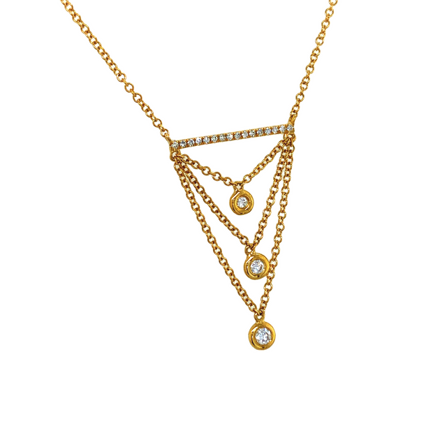 14K Yellow Gold Three Tier Adjustable Diamond Drop Necklace