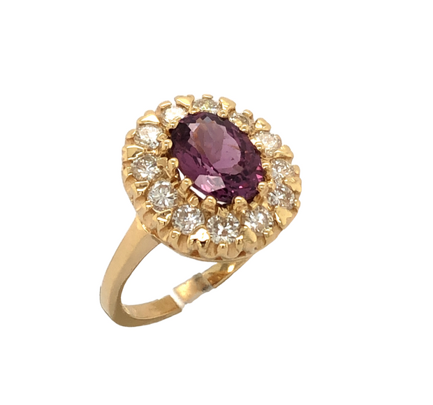14K Yellow Gold Pink Sapphire Ring with Diamond Halo