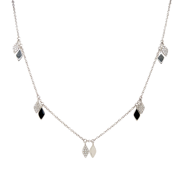 White Gold Double Drop Station Necklace